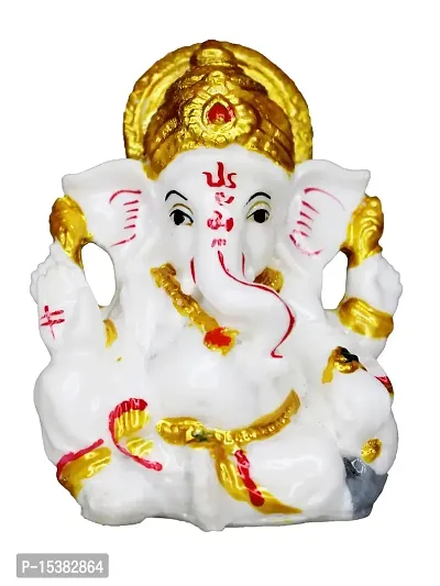 Om BhariPuri Marble Ganesh Idol for Home Decor Ganesha Idol for Car Dashborad and Ganpati Statues for Living Room Ganesh ji Murti for Showpiece Figurine Home Decor Main Door Entrance(3x2.5x2 Inch)