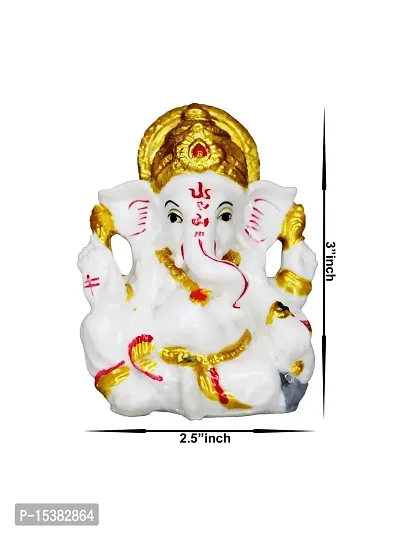 Om BhariPuri Marble Ganesh Idol for Home Decor Ganesha Idol for Car Dashborad and Ganpati Statues for Living Room Ganesh ji Murti for Showpiece Figurine Home Decor Main Door Entrance(3x2.5x2 Inch)-thumb2