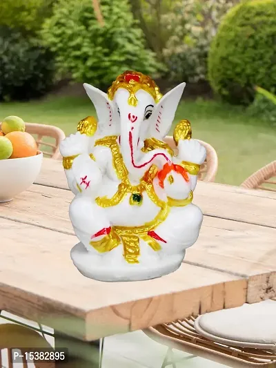 Om BhariPuri Marble Ganesh Idol for Pooja Room Ganesha Statue for Home Decor Ganpati Idol God of Success and Luck Diwali Gifts Ganesh Murti for Home Puja(3x2.5x2 Inch)-thumb4