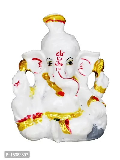 Om BhariPuri Marble Ganesh Murti Ganesh Idol Ganesha Statue for Home Pooja/Puja Temple/Mandir Home Decorative Showpiece Figurine (3.5x3x2 Inch)-thumb0