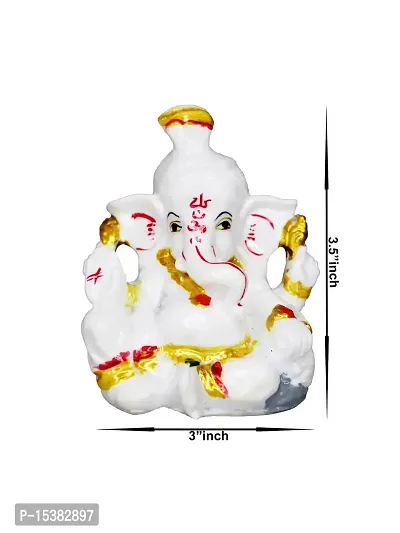 Om BhariPuri Marble Ganesh Murti Ganesh Idol Ganesha Statue for Home Pooja/Puja Temple/Mandir Home Decorative Showpiece Figurine (3.5x3x2 Inch)-thumb2