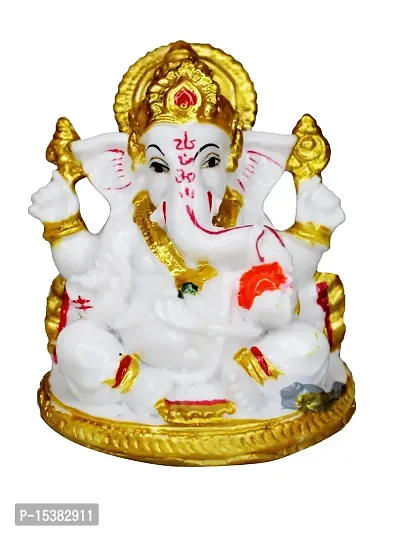 Om BhariPuri  Marble Ganeshji Sitting Base Murti for Pooja Room Living Room Ganesha Statue for Home Decor Ganesh Idol for Puja/Pooja(3x3x2 Inch)-thumb0