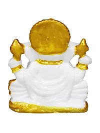 Om BhariPuri  Marble Ganeshji Sitting Base Murti for Pooja Room Living Room Ganesha Statue for Home Decor Ganesh Idol for Puja/Pooja(3x3x2 Inch)-thumb1