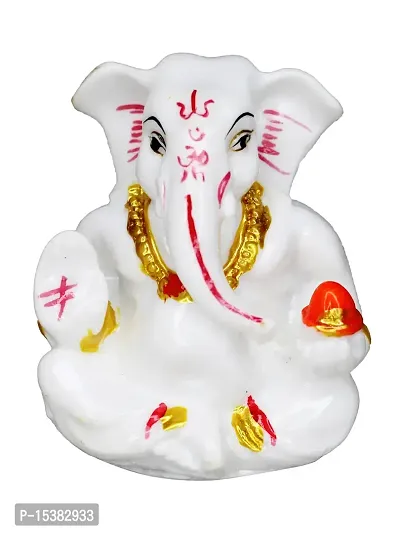 Om BhariPuri Marble Ganesha/Ganesh/Ganeshji/Ganpati Bappa Idol/Murti/Statue for Car Dashboard Showpiece Figurine Home Decor Main Door Entrance(3x2.5x2 Inch)-thumb0