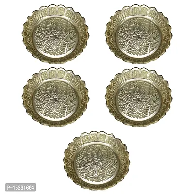 Om BhariPuri Brass Pooja Thali Puja Dish Aarti Plate for Worship and Gift Purpose (Pack of 5, Weight:- 0.021 Kg)