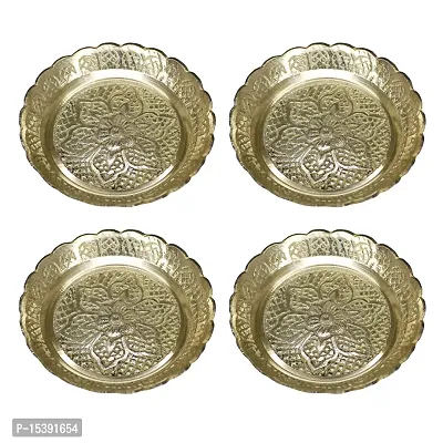 Om BhariPuri Brass Pooja Thali Puja Dish Aarti Plate for Worship and Gift Purpose (Pack of 4, Weight:- 0.03 Kg)-thumb0