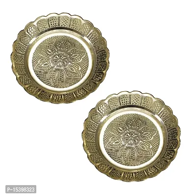 Om BhariPuri Brass Pooja Thali Puja Dish Aarti Plate for Worship and Gift Purpose (Pack of 2, Weight:- 0.08 Kg)