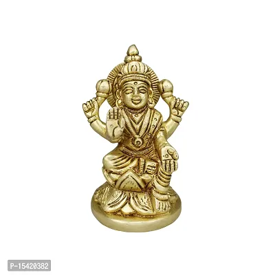 Om BhariPuri Brass Lakshmi Idol Ashtadhatu Made Shree Laxmi MATA Murti/Statue for Home Temple Diwali Puja/Pooja Maha Laxmi Idols (H x L x W :-9 x 5 x 5 cm, Weight:- 0.364 kg, Gold Color)