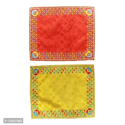 Om BhariPuri Velvet Cloth for Pooja and God Idol/Puja Aasan Kapda/Chawki Altar Red Puja Cloth for Mandir, Temple and Other Puja Rituals (Pack of 2, Size 10 x 8 Inch, Red  Yellow Color)-thumb0