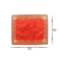 Om BhariPuri Velvet Cloth for Pooja and God Idol/Puja Aasan Kapda/Chawki Altar Red Puja Cloth for Mandir, Temple and Other Puja Rituals (Pack of 2, Size 10 x 8 Inch, Red  Yellow Color)-thumb2