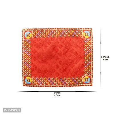 Om BhariPuri Velvet Cloth for Pooja and God Idol/Puja Aasan Kapda/Chawki Altar Red Puja Cloth for Mandir, Temple and Other Puja Rituals (Pack of 2, Size 10 x 8 Inch, Red  Yellow Color)-thumb3