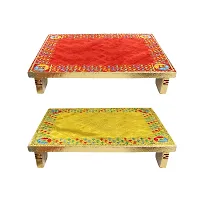 Om BhariPuri Velvet Cloth for Pooja and God Idol/Puja Aasan Kapda/Chawki Altar Red Puja Cloth for Mandir, Temple and Other Puja Rituals (Pack of 2, Size 10 x 8 Inch, Red  Yellow Color)-thumb1