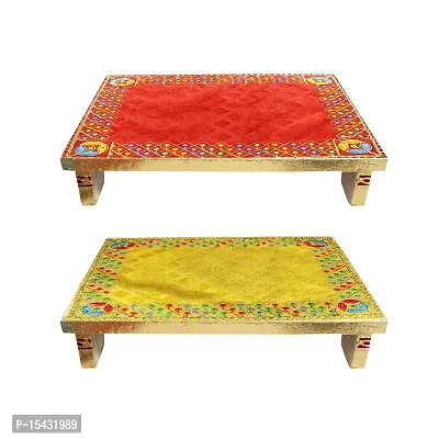 Om BhariPuri Velvet Cloth for Pooja and God Idol/Puja Aasan Kapda/Chawki Altar Red Puja Cloth for Mandir, Temple and Other Puja Rituals (Pack of 2, Size 10 x 8 Inch, Red  Yellow Color)-thumb2