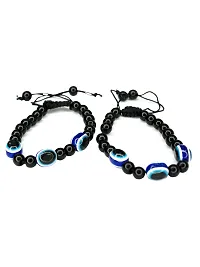 Om BhariPuri Natural Healing Gemstones Semi Precious Blue Stone with Blue Evil Eye Elastic Free Size Bracelet for Men  Women (Pack of 3)-thumb1