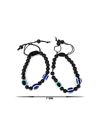 Om BhariPuri Natural Healing Gemstones Semi Precious Blue Stone with Blue Evil Eye Elastic Free Size Bracelet for Men  Women (Pack of 3)-thumb2