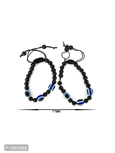 Om BhariPuri Natural Healing Gemstones Semi Precious Blue Stone with Blue Evil Eye Elastic Free Size Bracelet for Men  Women (Pack of 3)-thumb3