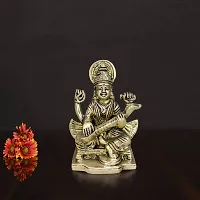 Om BhariPuri Brass Saraswati MATA Idol Murti for Home Office Temple Mandir Pooja Colour:-Gold (H x L x W:-3.5x2.5x1.5cm/ Weight:-0.46g)-thumb2