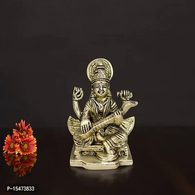 Om BhariPuri Brass Saraswati MATA Idol Murti for Home Office Temple Mandir Pooja Colour:-Gold (H x L x W:-3.5x2.5x1.5cm/ Weight:-0.46g)-thumb3