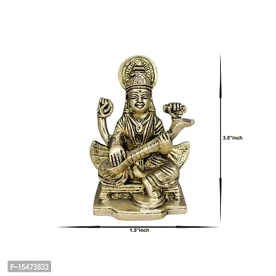 Om BhariPuri Brass Saraswati MATA Idol Murti for Home Office Temple Mandir Pooja Colour:-Gold (H x L x W:-3.5x2.5x1.5cm/ Weight:-0.46g)-thumb4