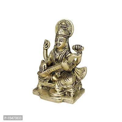 Om BhariPuri Brass Saraswati MATA Idol Murti for Home Office Temple Mandir Pooja Colour:-Gold (H x L x W:-3.5x2.5x1.5cm/ Weight:-0.46g)-thumb2