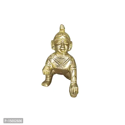 Om BhariPuri Brass Bal Gopal/Laddu Gopal/Ladoo Gopal/Thakur Ji/Makhan Chor Idol/Krishna Idol/Murti/Statue (Heavy Peetal Murti) Janmashtami Special for Home Temple Puja (Gold Color)-thumb0