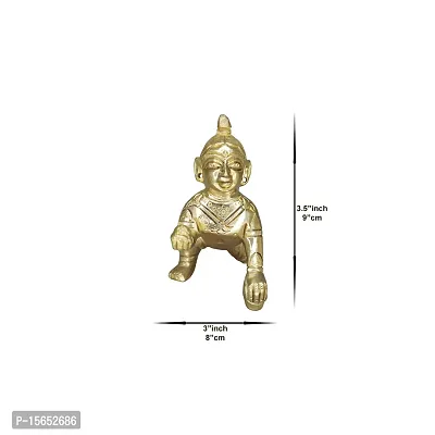 Om BhariPuri Brass Bal Gopal/Laddu Gopal/Ladoo Gopal/Thakur Ji/Makhan Chor Idol/Krishna Idol/Murti/Statue (Heavy Peetal Murti) Janmashtami Special for Home Temple Puja (Gold Color)-thumb2