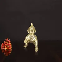 Om BhariPuri Brass Bal Gopal/Laddu Gopal/Ladoo Gopal/Thakur Ji/Makhan Chor Idol/Krishna Idol/Murti/Statue (Heavy Peetal Murti) Janmashtami Special for Home Temple Puja (Gold Color)-thumb3