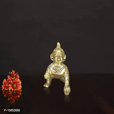 Om BhariPuri Brass Bal Gopal/Laddu Gopal/Ladoo Gopal/Thakur Ji/Makhan Chor Idol/Krishna Idol/Murti/Statue (Heavy Peetal Murti) Janmashtami Special for Home Temple Puja (Gold Color)-thumb4