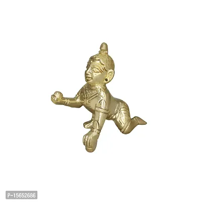 Om BhariPuri Brass Bal Gopal/Laddu Gopal/Ladoo Gopal/Thakur Ji/Makhan Chor Idol/Krishna Idol/Murti/Statue (Heavy Peetal Murti) Janmashtami Special for Home Temple Puja (Gold Color)-thumb5