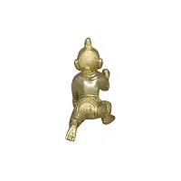 Om BhariPuri Brass Bal Gopal/Laddu Gopal/Ladoo Gopal/Thakur Ji/Makhan Chor Idol/Krishna Idol/Murti/Statue (Heavy Peetal Murti) Janmashtami Special for Home Temple Puja (Gold Color)-thumb2