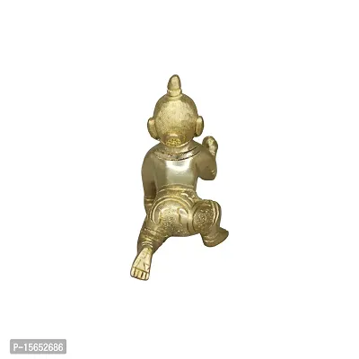 Om BhariPuri Brass Bal Gopal/Laddu Gopal/Ladoo Gopal/Thakur Ji/Makhan Chor Idol/Krishna Idol/Murti/Statue (Heavy Peetal Murti) Janmashtami Special for Home Temple Puja (Gold Color)-thumb3