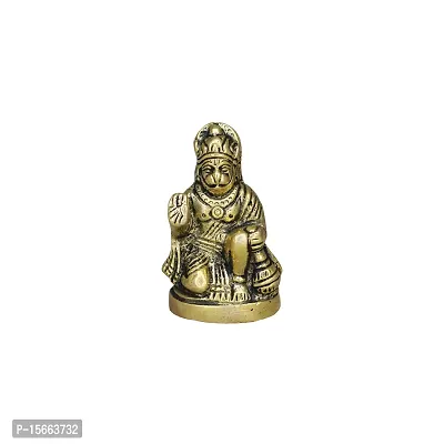 Om BhariPuri Brass Hanuman Murti Hanuman Statue Hanuman Idol for Home Puja Temple Bajrang Bali Statue for Home Pooja Mandir Handicraft Hanuman Sitting Murti (H x W x L:- 2.5 x 1.5 x 1, Gold Color)