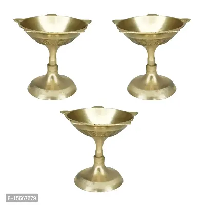 Om BhariPuri Brass Traditional Handcrafted Deepak Diya Oil Lamp for Home Temple Puja Articles Decor Gifts (Diameter:- 6 cm, Pack of 3)