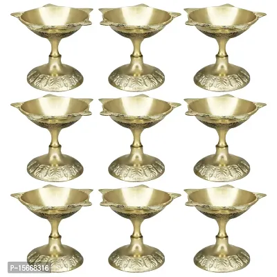 Om BhariPuri Brass Traditional Handcrafted Deepak Diya Oil Lamp for Home Temple Puja Articles Decor Gifts (Diameter:- 5 cm, Set of 9)-thumb0