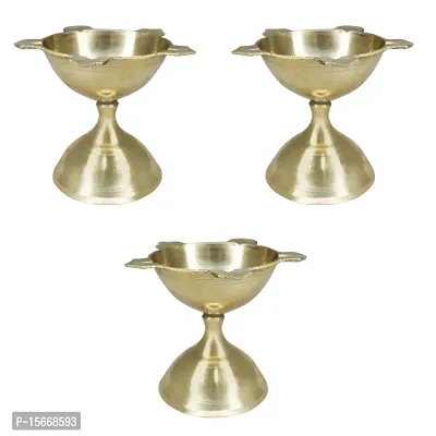 Om BhariPuri Brass Traditional Handcrafted Deepak Diya Oil Lamp for Home Temple Puja Articles Decor Gifts (Diameter:- 7 cm, Set of 3)-thumb0