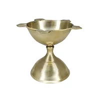 Om BhariPuri Brass Traditional Handcrafted Deepak Diya Oil Lamp for Home Temple Puja Articles Decor Gifts (Diameter:- 7 cm, Set of 3)-thumb2