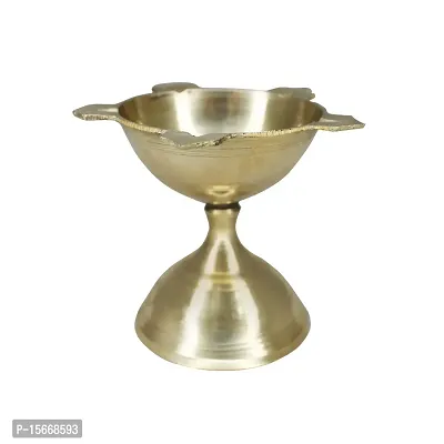 Om BhariPuri Brass Traditional Handcrafted Deepak Diya Oil Lamp for Home Temple Puja Articles Decor Gifts (Diameter:- 7 cm, Set of 3)-thumb3