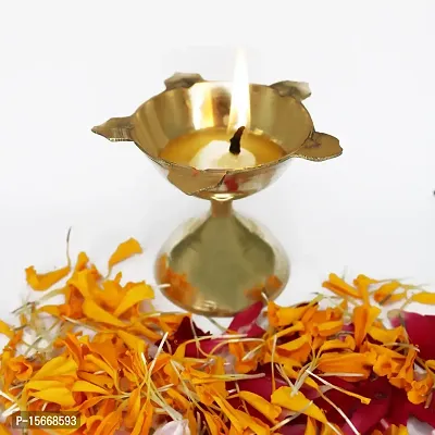 Om BhariPuri Brass Traditional Handcrafted Deepak Diya Oil Lamp for Home Temple Puja Articles Decor Gifts (Diameter:- 7 cm, Set of 3)-thumb5