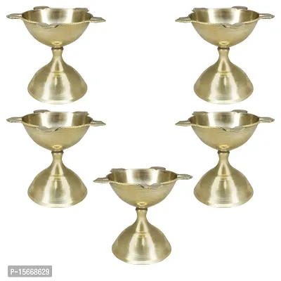 Om BhariPuri Brass Deepak/Diya Oil Lamp for Aarti Home Temple Puja Articles Decor Diwali/Durga Pooja Navratri Gifts (Diameter:- 7 cm, Set of 5)-thumb0