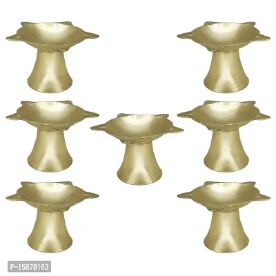 Om BhariPuri Brass Deepak/Diya Oil Lamp for Aarti Home Temple Puja Articles Decor Diwali/Durga Pooja Navratri Gifts (Diameter:- 8 cm, Set of 7)