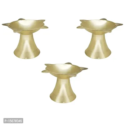 Om BhariPuri Brass Traditional Handcrafted Deepak Diya Oil Lamp for Home Temple Puja Articles Decor Gifts (Diameter:- 8 cm, Set of 3)