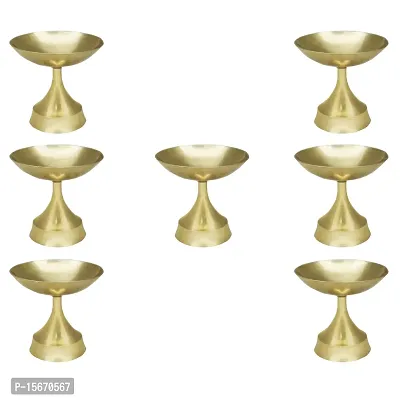 Om BhariPuri Brass Deepak/Diya Oil Lamp for Aarti Home Temple Puja Articles Decor Diwali/Durga Pooja Navratri Gifts (Diameter:- 4 cm, Set of 7)