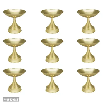 Om BhariPuri Brass Traditional Handcrafted Deepak Diya Oil Lamp for Home Temple Puja Articles Decor Gifts (Diameter:- 4 cm, Set of 9)