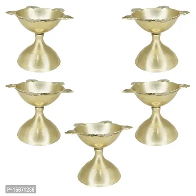 Om BhariPuri Brass Deepak/Diya Oil Lamp for Aarti Home Temple Puja Articles Decor Diwali/Durga Pooja Navratri Gifts (Diameter:- 6 cm, Set of 5)-thumb0