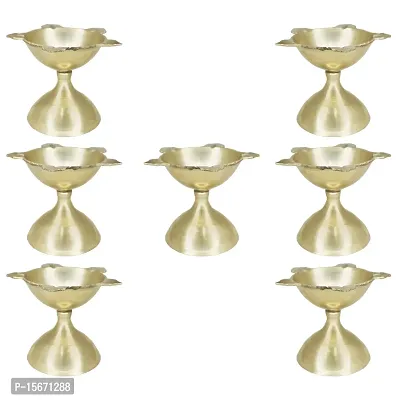 Om BhariPuri Brass Traditional Handcrafted Deepak Diya Oil Lamp for Home Temple Puja Articles Decor Gifts (Diameter:- 6 cm, Set of 7)-thumb0