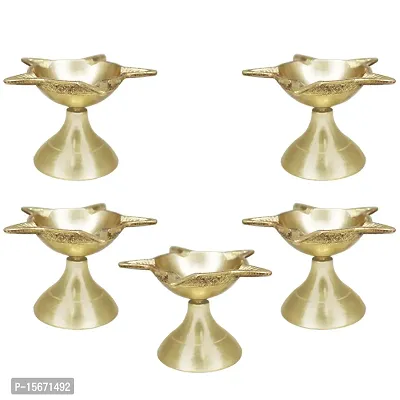 Om BhariPuri Brass Traditional Handcrafted Deepak Diya Oil Lamp for Home Temple Puja Articles Decor Gifts (Diameter:- 7 cm, Set of 5)