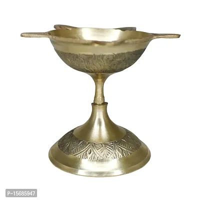 Om BhariPuri Brass Traditional Handcrafted Deepak Diya Oil Lamp for Home Temple Puja Articles Decor Gifts (Wight:- 0.045 kg)