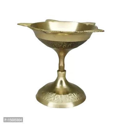 Om BhariPuri Brass Diya Oil Lamp for Aarti Home Temple Puja Articles Decor Diwali/Durga Pooja Navratri Gifts (Wight:- 0.035 kg)-thumb0