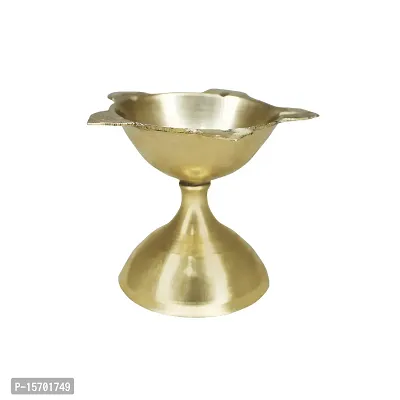 Om BhariPuri Brass Diya Oil Lamp for Aarti Home Temple Puja Articles Decor Diwali/Durga Pooja Navratri Gifts (Wight:- 0.034 kg)