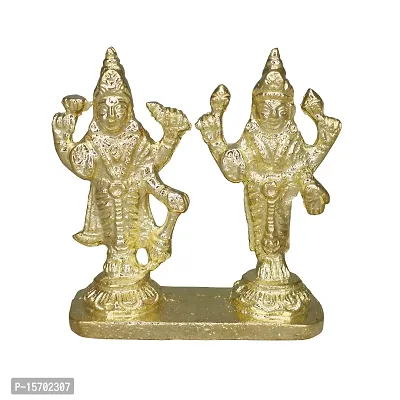 Om BhariPuri Brass Vishnu Lakshmi Brass Idol Lord Vishnu/Laxmi Narayan Standing Murti - Handmade Statue Lakshmi/Laxmi Narayan Idol/Murti/Statue 4 4 1 3 x 3 x 1 inch-thumb0